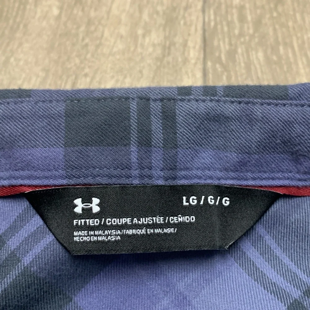 Mens Under‎ Armour Fitted Plaid Button Up Long Sleeve Top Shirt